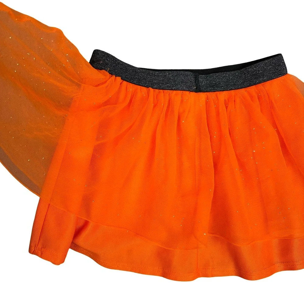 Celebrate Halloween Orange Tulle Skirt Girls 4T Layered Sparkle Elastic Waist